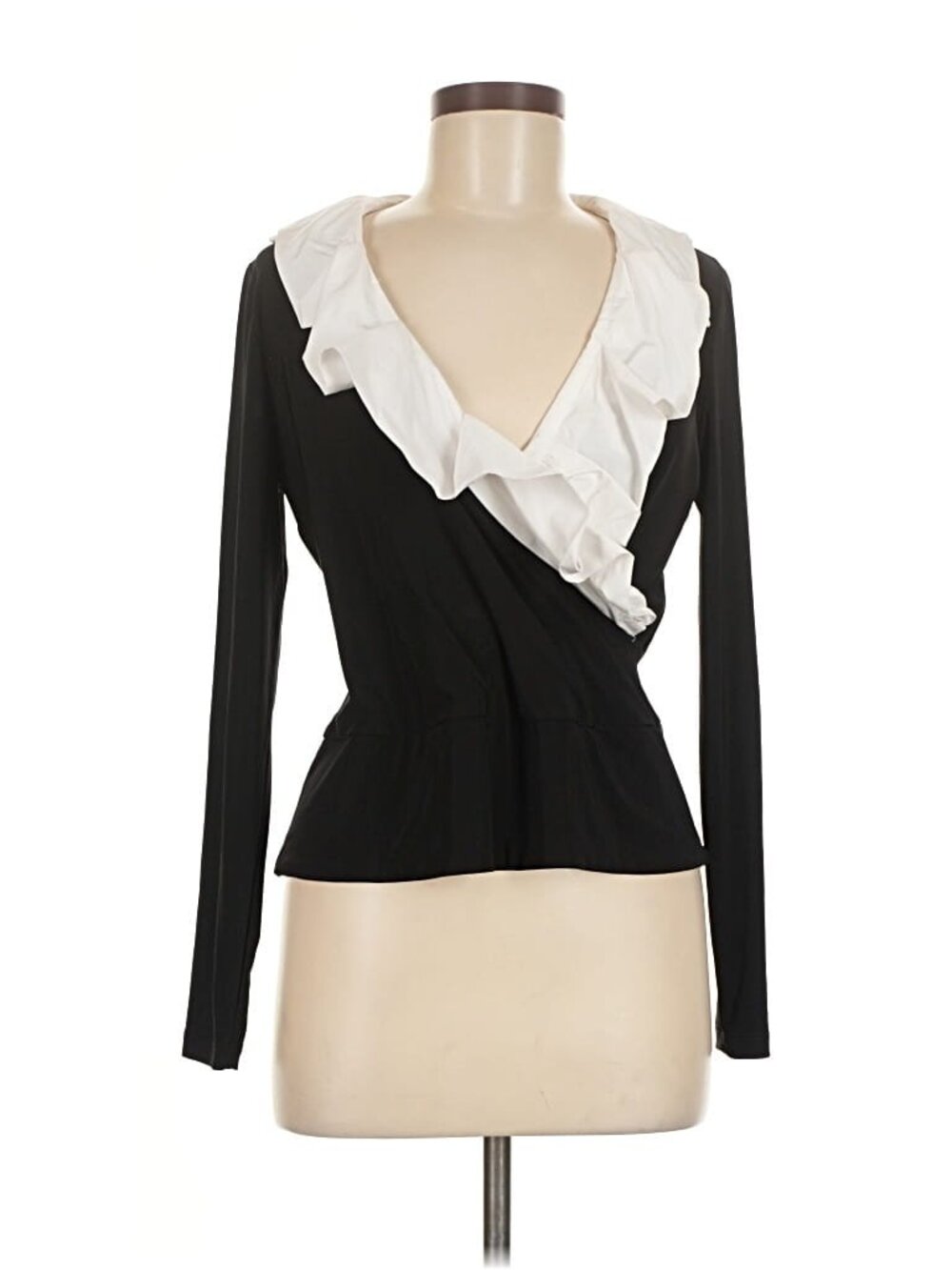 Vintage Joseph Ribkoff black & white ruffle blouse, size 8 US